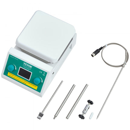 VEVOR magnetische roerder verwarmingsplaat, max. 300 ° C, 2000 RPM verwarmingsplaat met magneetroerder, 2000 ml verwarmingsplaatroerder met LED-scherm, steunstandaard en roerstaven, 500 W verwarmingsvermogen