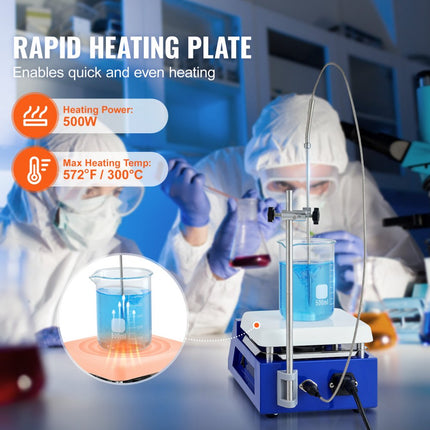 VEVOR magnetische roerder verwarmingsplaat, max. 300 °C, 0-2000 RPM verwarmingsplaat, 5000 ml verwarmingsplaatroerder met LED-scherm, standaard en roerstaven inbegrepen, 500 W verwarmingsvermogen