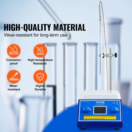 VEVOR magnetische roerder verwarmingsplaat, max. 300 °C, 0-2000 RPM verwarmingsplaat, 5000 ml verwarmingsplaatroerder met LED-scherm, standaard en roerstaven inbegrepen, 500 W verwarmingsvermogen