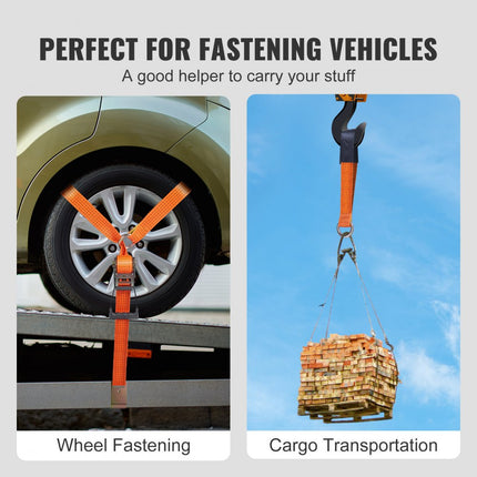 VEVOR wielkeg-spanbandenset, 50,8 x 3048 mm spanbanden autotransport, 4-delig trailerspansysteem 5000 kg breukbelasting, ATV's, aanhangwagens, wielblokken, spanbandaccessoires oranje + zwart
