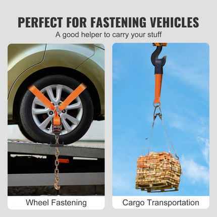 VEVOR wielkeg-spanbandenset, 2" x 96" spanbanden autotransport, 4-delig aanhangerspansysteem 5000 lb werkcapaciteit, ATV's, UTV's, aanhangwagens, wielblokken en spanbandaccessoires oranje