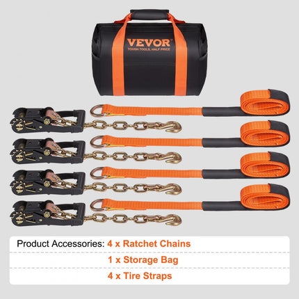 VEVOR wielkeg-spanbandenset, 2" x 96" spanbanden autotransport, 4-delig aanhangerspansysteem 5000 lb werkcapaciteit, ATV's, UTV's, aanhangwagens, wielblokken en spanbandaccessoires oranje