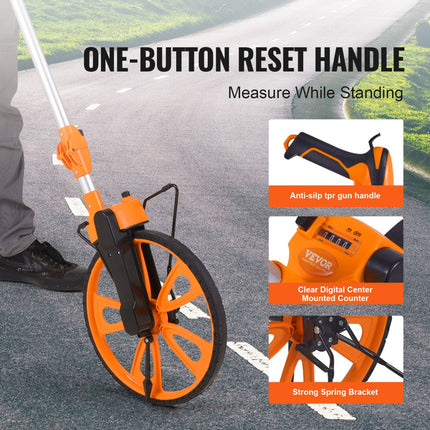 VEVOR meetwiel 0-9999,9m precisiemeetwiel ±0,5% meetrol roltacho met telescopische stang 101-52cm meetwiel φ317,5mm afstandsmeter gemaakt van ABS + aluminiumoxide incl. draagtas