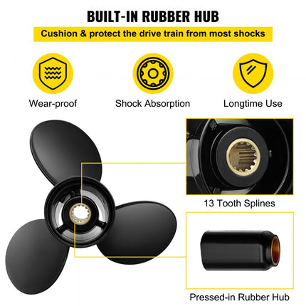 VEVOR buitenboordschroef, vervangt OEM 765183, 3-bladige aluminium bootschroef met een steek van 13,5" x 17", compatibel met 40-140 pk 2-takt Evinrude buitenboordmotor, 13 splines, rechts