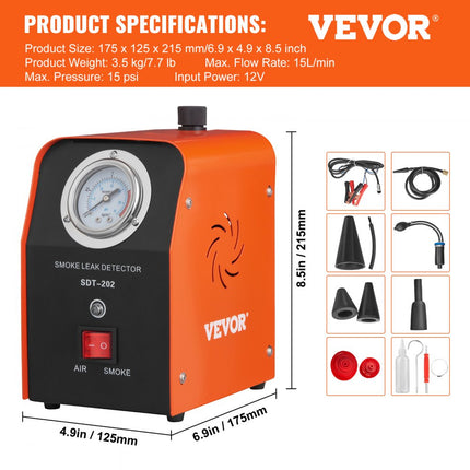 VEVOR mistmachine auto 15 psi rookmachine lekdetector 15 L/min rookmachine testapparaat 19,6 cm³ vloeistofvolume, auto lektester detector brandstoflekdetector voertuiglijn