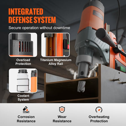 VEVOR professionele kernboormachine magneetboormachine magneetkracht 12500 N, 850 rpm 1450 W magneetboormachine 40 mm max. magneetkernboorsysteem voor scheepsbouw, bruggenbouw etc. Oranje