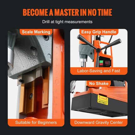 VEVOR professionele kernboormachine magneetboormachine magneetkracht 12500 N, 850 rpm 1450 W magneetboormachine 40 mm max. magneetkernboorsysteem voor scheepsbouw, bruggenbouw etc. Oranje