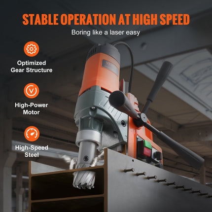 VEVOR magneetboormachine, 1450 W, 40 mm boordiameter, 12500 N, 800 RPM, draagbare professionele kernboormachine, met variabele snelheid, boor voor elk oppervlak, woningverbetering