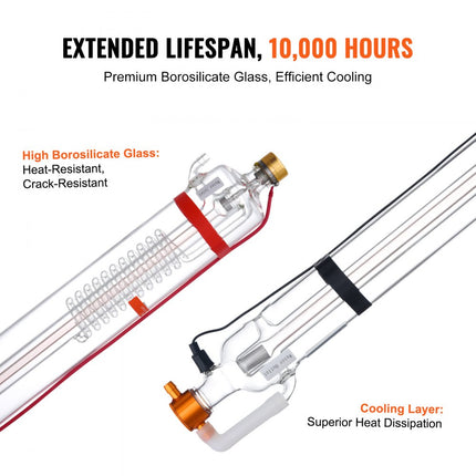 VEVOR 90W CO2 laserbuis 125cm laserbuis voor CO2 lasergraveur glazen laserbuis