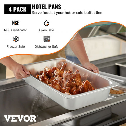 VEVOR Stoomtafelpannen Bain-Marie 4 stuks op ware grootte Catering Commerciële sterke verpakking