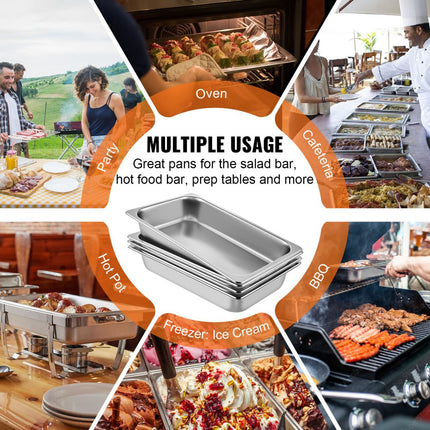 VEVOR Stoomtafelpan Commerciële Voedselverwarmer 13 L Roestvrij Staal 6 Pakjes