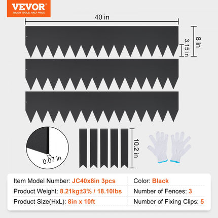 VEVOR gazonrand 40" x 8" (set van 3) Stalen gazonrandband Bedrand Bedrand Maairand Geschikt voor buitentuinen, paden, gazons, binnenplaatsen, bermen en meer