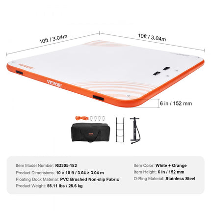 VEVOR Opblaasbaar trampoline-zwemplatform 3,04 x 3,04 m zwemplatform