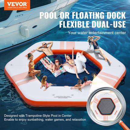 VEVOR Opblaasbaar drijvend dok Diameter 2,6 m Dockplatform met diameter 1,5 m Trampolinenet Zwembad Antislip drijvend platform Watermat met draagbare tas en afneembare ladder om te ontspannen bij het zwembad