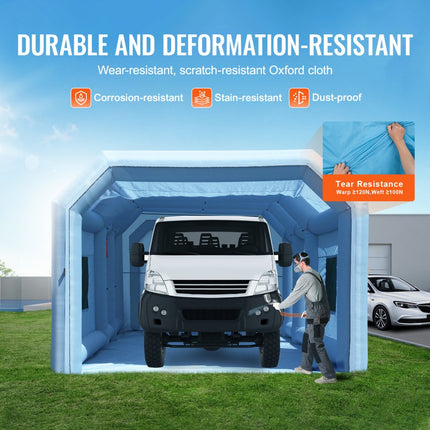 VEVOR opblaasbare spuitcabine 10 x 6,4 x 4,5 m opblaasbare spuitcabine met 1100 W + 750 W krachtige blazer en luchtfiltersysteem, draagbare autolakcabine voor vrachtwagens
