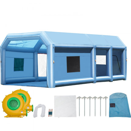 VEVOR opblaasbare spuitcabine 10 x 6,4 x 4,5 m opblaasbare spuitcabine met 1100 W + 750 W krachtige blazer en luchtfiltersysteem, draagbare autolakcabine voor vrachtwagens