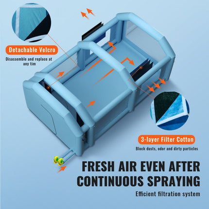 VEVOR draagbare opblaasbare Spuitcabine Verfcabine 480 950W 6,8x3,5x2,8m anti-spray verfcabine voor doe-het-zelfprojecten hobby verfmachine