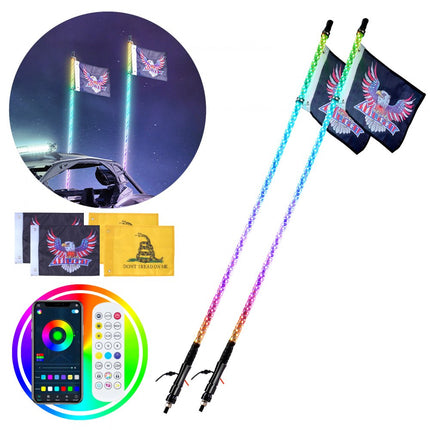 VEVOR 2 stuks zweeplicht, LED-zweeplicht met app en RF-afstandsbediening, waterdichte 360 ° spiraal RGB-achtervolgingslichtzweep met 4 vlaggen, 914,4 mm LED-zweeplicht voor UTV's, ATV's, RZR