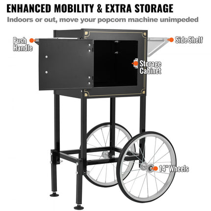 VEVOR popcornmachine popcornmachine met trolley popcornmaker 850W 8oz 48 kopjes