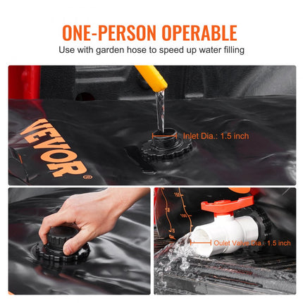 VEVOR waterbellen 330L opslagcontainer PVC 1000D watertank 120x80x35cm wanneer vol water waterzak -30℃～+70℃ Zacht waterzak voor tuin kamperen camper droogte brandweer gebruik
