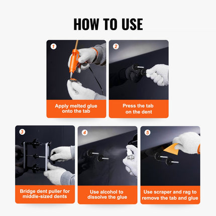 VEVOR 25-delige Bridge Dent Puller Dent Repair Kit Bevat 6 Bridge Puller Tabs & 12 Hot Glue Sticks Aluminium Dent Removal Tool Uitdeuken voor auto's Koelkasten Etc.