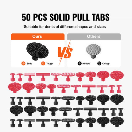 VEVOR 107-delige deukreparatieset Zuignaplifter Brugdeuktrekker 2-in-1 glijdende hamer 50 stuks treklipjes & 6 stuks brugtreklipjes Uitdeukgereedschap Uitdeuken auto's