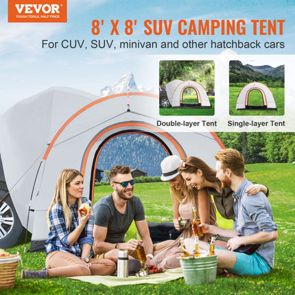 VEVOR daktent busluifel 240 x 240 x 230 cm, autotent achterklep inclusief dubbellaagse tent PU2000 mm daktent autodaktent waterdicht, geschikt voor kamperen, avontuur, uitstapjes, picknicks etc.
