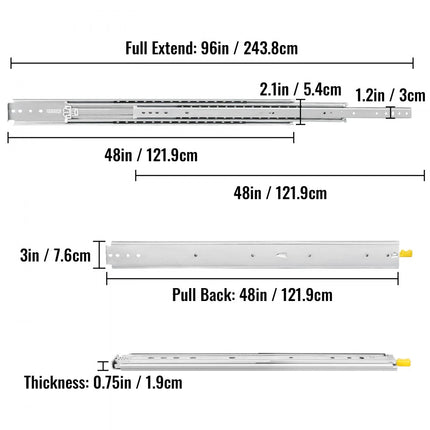 VEVOR Lade Rails Volledig Uittrekbare Ladegeleiders 500 lbs Ladegeleiders Softclose 48 Kogelgeleiding Volledig Uittrekbaar Koudgewalst Staal