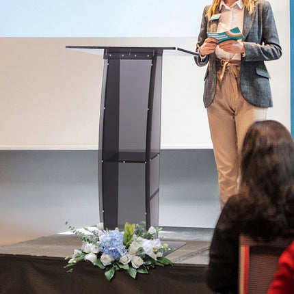 VEVOR Sta-bureau Lessenaar 685 x 330 x 1198 mm, podiumstandaard met breed leesgedeelte en opbergplank, sta-bureau voor kerk, kantoor, school, zwart podium 30 kg draagvermogen