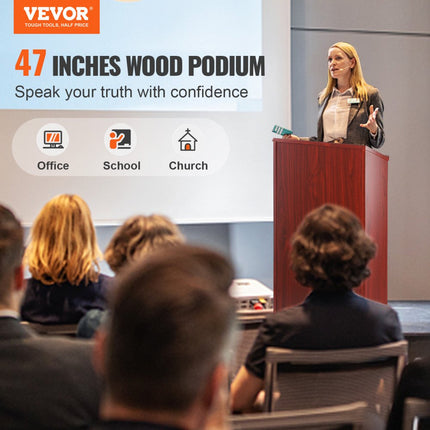 VEVOR Sta-bureau lessenaar 60 x 36 x 120 cm, podiumstandaard met breed leesoppervlak en opbergplank, sta-bureau voor kerk, kantoor, school, zwart podium 30 kg draagvermogen bruin