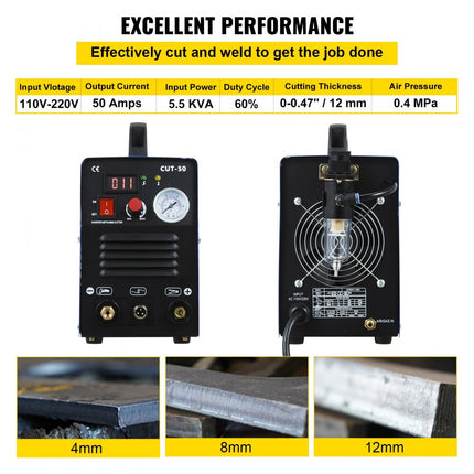 Vevor Plasmasnijder Cut-50 Inverter Lasapparaat 50 A Plasmasnijapparaat 12 Mm