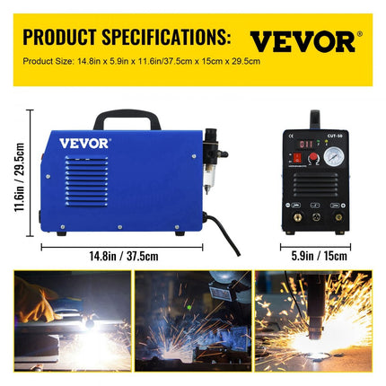 Vevor Plasmasnijder Cut-50 Inverter Lasapparaat 50 A Plasmasnijapparaat 12 Mm