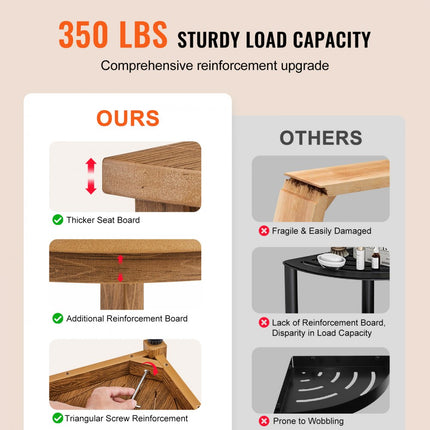 VEVOR hoekdouchebank hoekdouchekruk, 43 cm hoogte polystyreen met houtnerf, 158 kg draagvermogen, badkamerhoekkruk met plank, waterdicht, douchekruk voor binnen- en buitendouche bruin
