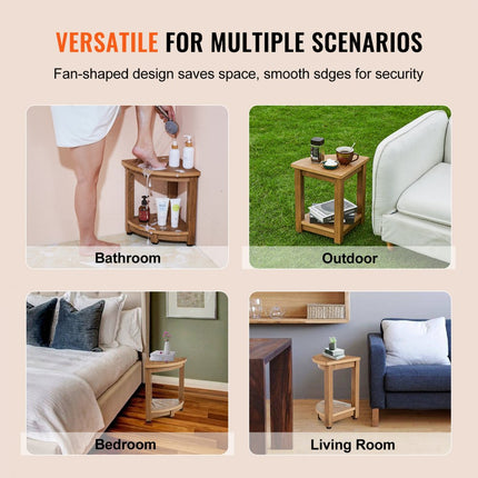 VEVOR hoekdouchebank hoekdouchekruk, 43 cm hoogte polystyreen met houtnerf, 158 kg draagvermogen, badkamerhoekkruk met plank, waterdicht, douchekruk voor binnen- en buitendouche bruin