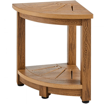 VEVOR hoekdouchebank hoekdouchekruk, 43 cm hoogte polystyreen met houtnerf, 158 kg draagvermogen, badkamerhoekkruk met plank, waterdicht, douchekruk voor binnen- en buitendouche bruin
