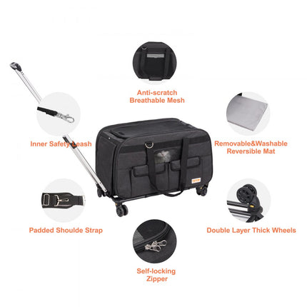 VEVOR Hondentrolley Opvouwbare hondenrugzak Max.15,8kg Draagvermogen Transporttas Gemaakt van 600D Oxford Doek Hondentrolley met 4 wielen Opbergzakken Huisdierentrolley Ideaal voor autotochten Excursies