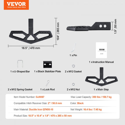 VEVOR trekhaakopstap voor 50,8 mm ontvanger achterbumperbeschermer