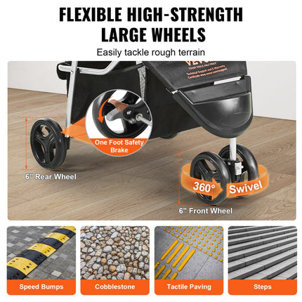 VEVOR Hondenbuggy 83x45x99cm Hondenkar 16kg Laadvermogen Opvouwbare hondentrolley Aluminium frame 600D Oxford-stof Nylon gaas Venster 3 EVA-wielen Hondenkrat Dierenbuggy Katbuggy Huisdierentransport