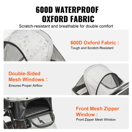 VEVOR Hondenbuggy 50x85x97cm Hondenkar 20kg Laadvermogen Opvouwbare hondentrolley Aluminium frame 600D Oxford-stof Nylon gaas Venster 4 EVA-wielen Hondenkrat Dierenbuggy Katbuggy Huisdierentransport