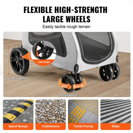 VEVOR hondenbuggy 79x91x113cm hondenkar 16kg laadvermogen hondentrolley aluminium frame 600D Oxford stof nylon gaas venster 4 EVA wielen hondenbox dierenbuggy kattenbuggy huisdierenvervoer