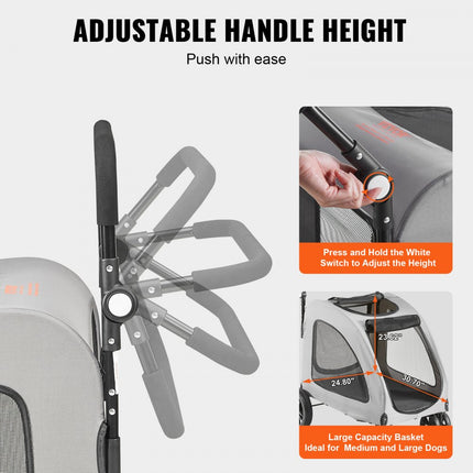 VEVOR hondenbuggy 79x91x113cm hondenkar 16kg laadvermogen hondentrolley aluminium frame 600D Oxford stof nylon gaas venster 4 EVA wielen hondenbox dierenbuggy kattenbuggy huisdierenvervoer