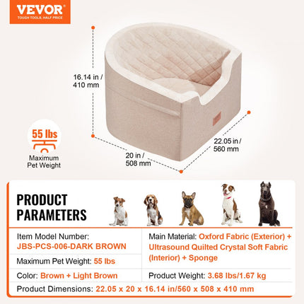 VEVOR hondenautostoel voor-/achterzit hondenstoel auto 560x508x410mm 25kg bruin