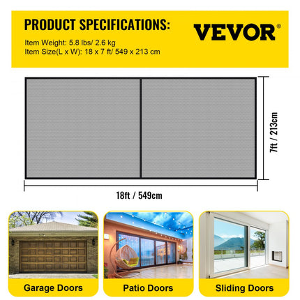 VEVOR Garagedeurscherm, 218" x 84" voor 2 auto's, 5lb zwaar glasvezelgaas voor snelle toegang met zelfdichtende magneet en verzwaarde basis, kind-/huisdiervriendelijk