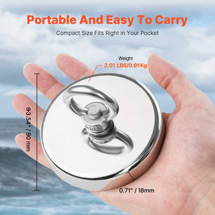 VEVOR 454kg Supersterke magnetische visset Enkelzijdig trektouw Hoge prestaties