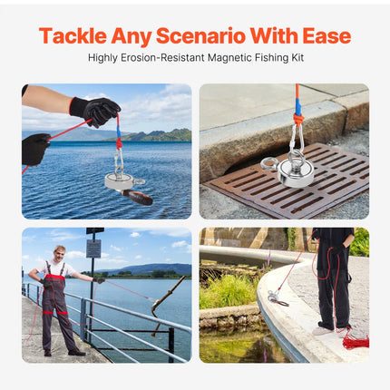 VEVOR 454kg sterke magnetische visset dubbelzijdig trekkoord karabijnhaak rood