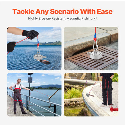 VEVOR 771kg sterke magnetische visset dubbelzijdig trekkoord karabijnhaak rood