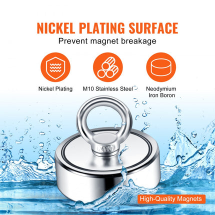 VEVOR Bergmagneetset Touw Magnetische Vispotmagneet Dubbelzijdig 272x2kg Neodymium