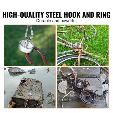 VEVOR Bergmagneetset Touw Magnetische Vispotmagneet Dubbelzijdig 272x2kg Neodymium