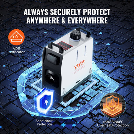 VEVOR 5-8 kW dieselverwarmer, dieselluchtverwarmer alles-in-één met afstandsbediening en LCD-scherm, snelle verwarming, laag geluidsniveau, draagbare dieselverwarmer voor vrachtwagens, bestelwagens, campers