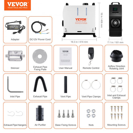 VEVOR 5-8 kW dieselverwarmer, dieselluchtverwarmer alles-in-één met afstandsbediening en LCD-scherm, snelle verwarming, laag geluidsniveau, draagbare dieselverwarmer voor vrachtwagens, bestelwagens, campers